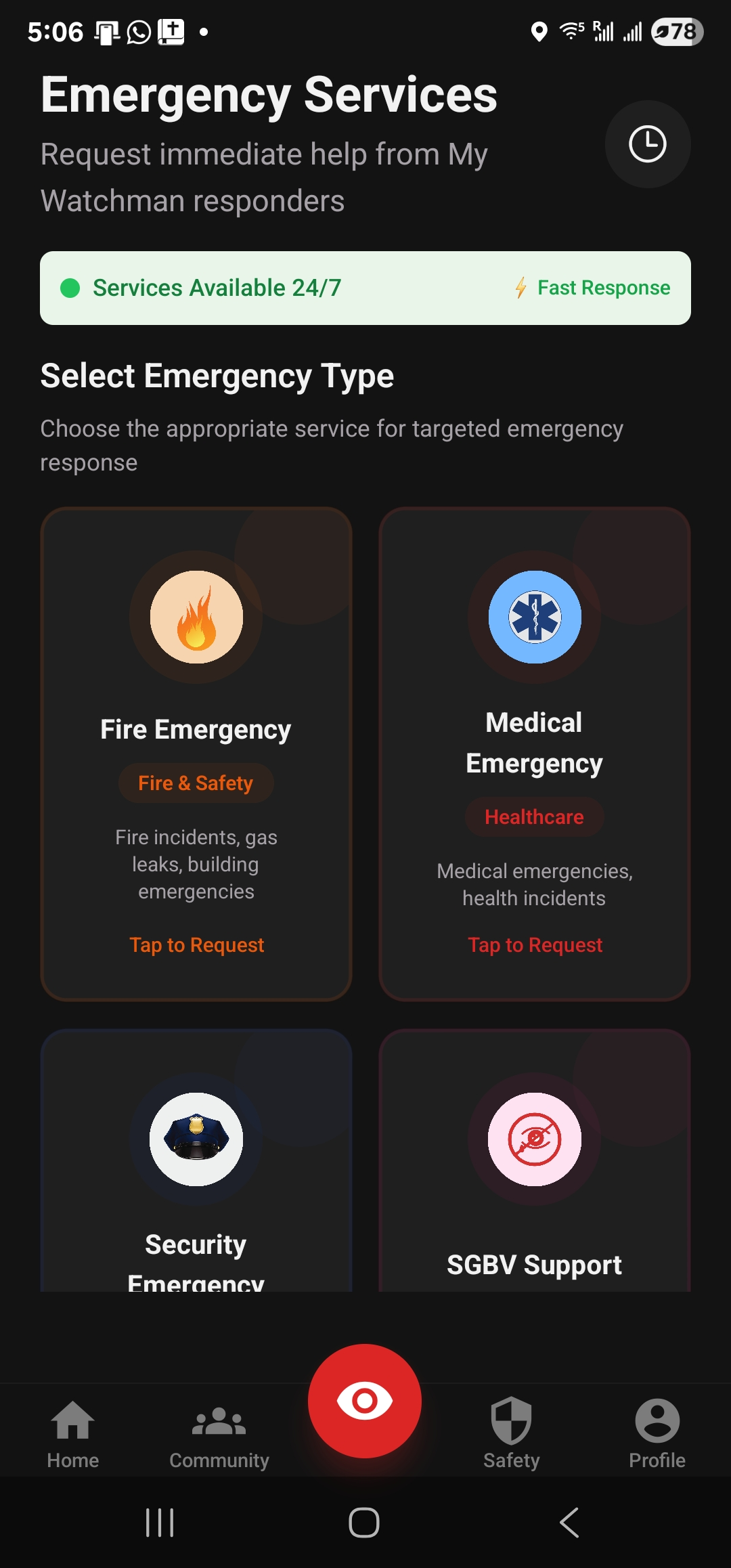 My-Watchman Emergency Screen